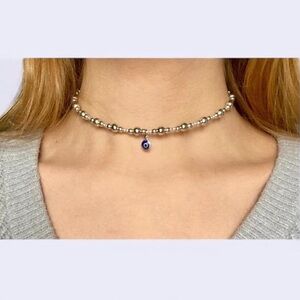Silver Evil Eye Beaded Necklace